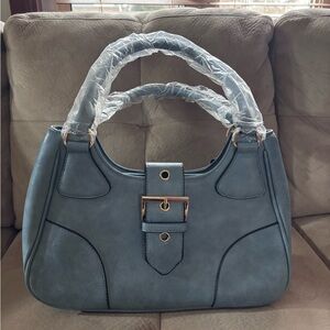 Light Blue Shoulder Bag with Gold Hardware